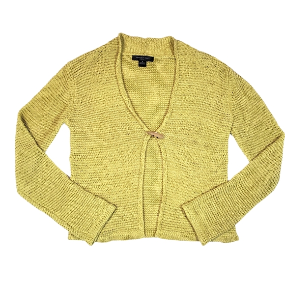 August Silk Knit Cropped Cardigan Lime Green EUC - Picture 6 of 6